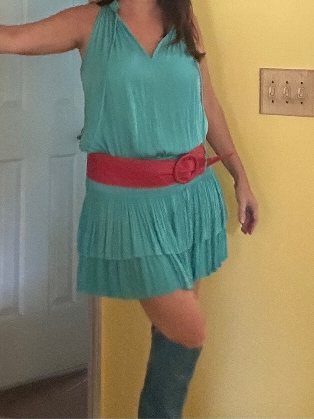 Teal/turquoise silky mini dress